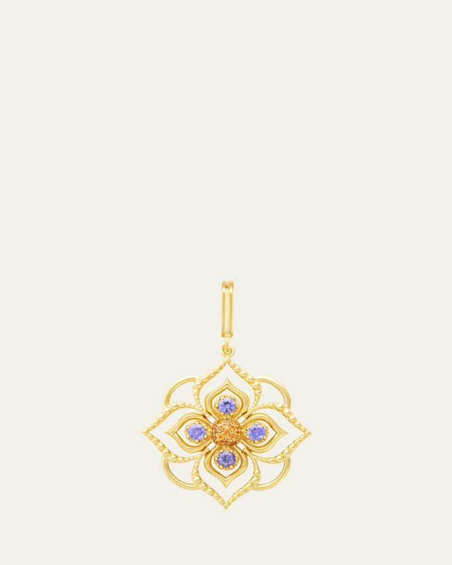 Giardino 18K Yellow Gold Orange Blossom Charm with Sapphire and Garnet